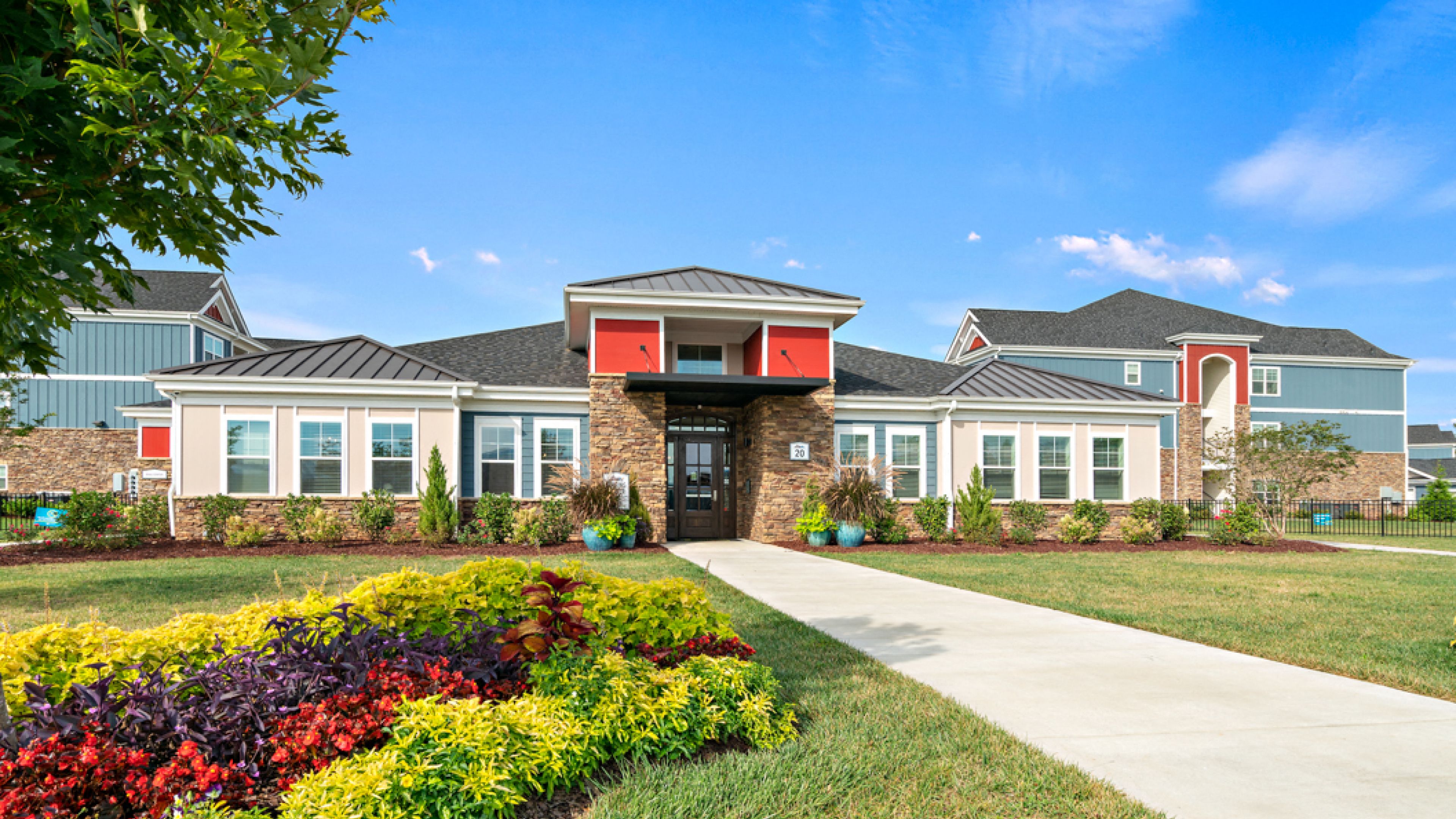 Hawthorne at Weaverville apartments community exterior with large green lawn